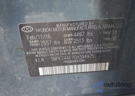 2016 Hyundai Sonata z USA, uszkodzony, nr VIN 5NPE24AF7GH394975